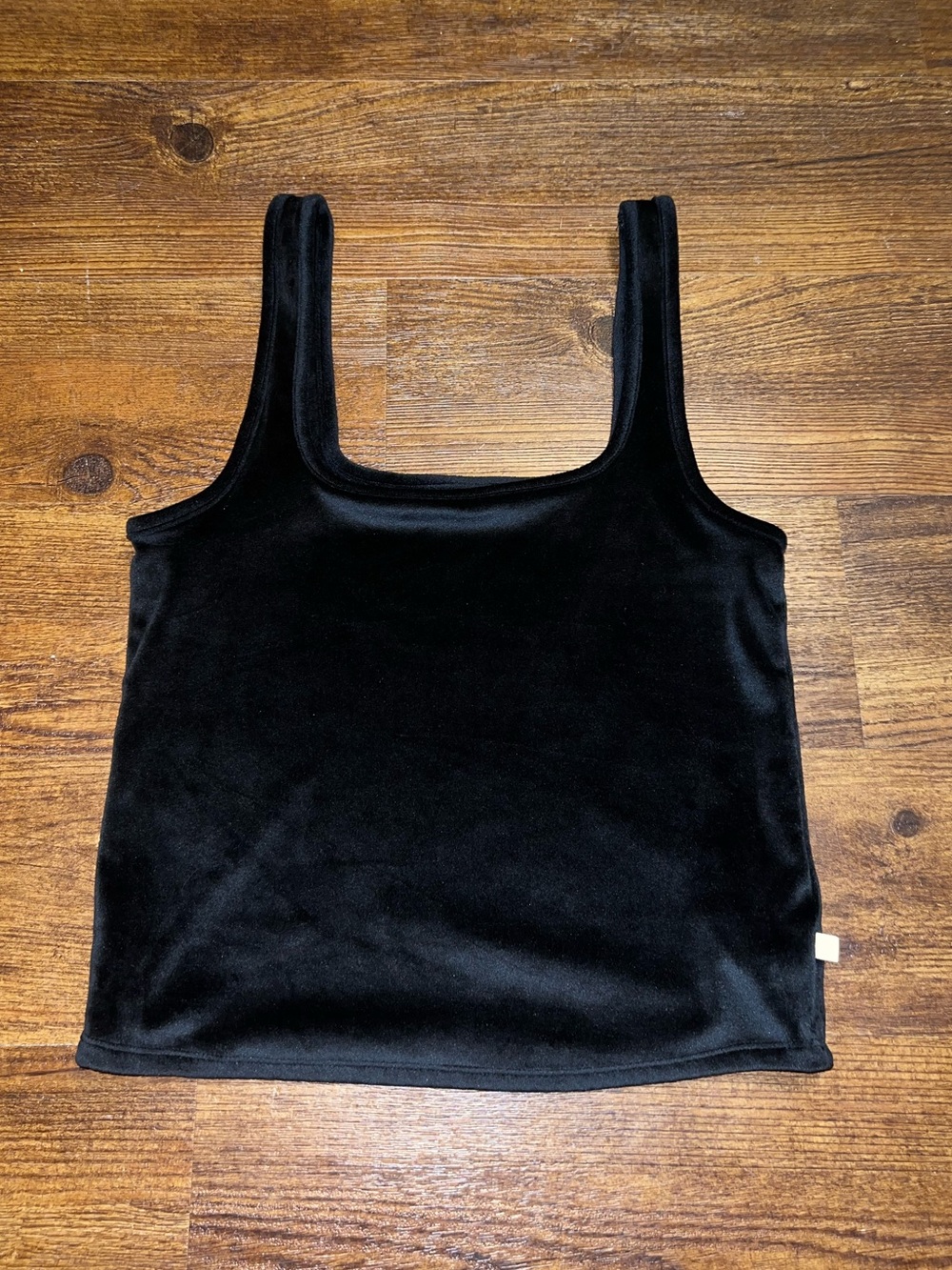 Black Cropped Tank Top Loungewear Velvet Square Neck Pajama Cozy Size L - Picture 4 of 8